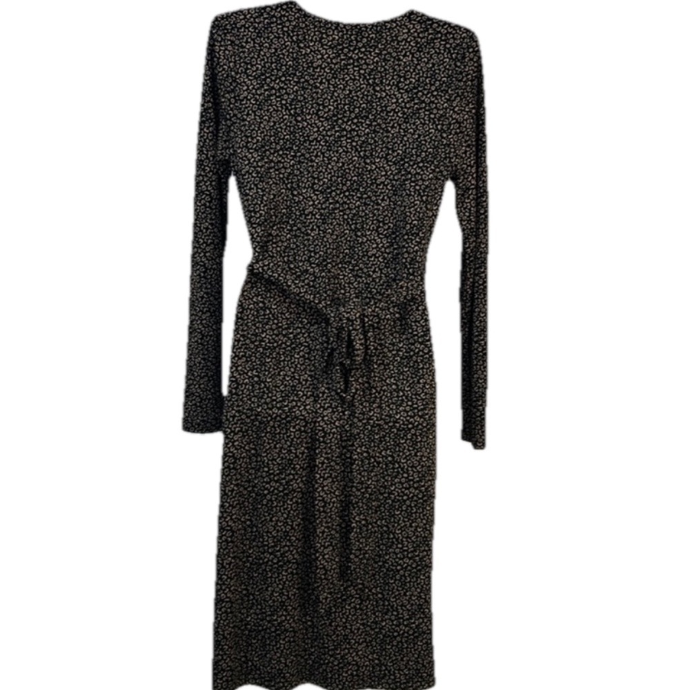 Ann Taylor Animal Print Wrap Dress Size 10 Black & Tan Long Sleeve Knee Length - Picture 2 of 7